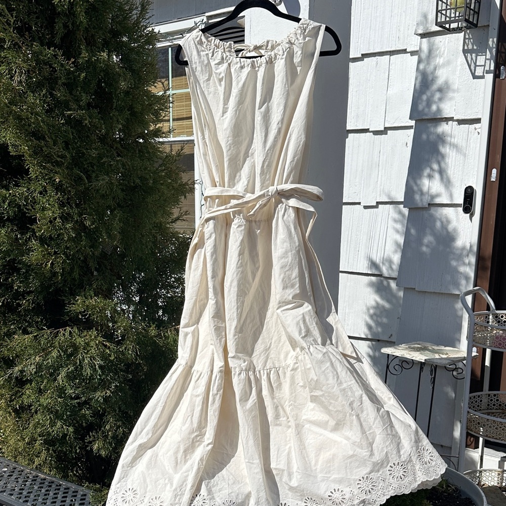 Ava & Viv Cream Eyelet-Hem Dress with Waist Tie - Picture 2 of 7